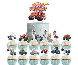 PfirstDa 25 Pièces Décoration de Gâteau Monster Truck, Camion Monstre Thème Décorations Gâteaus Topper, Accessoires pour Anniversaire