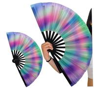 Pfjsseey Ventilateur de main pliant, ventilateur de trail avec tenues arc-en-ciel, grands accessoires rave pour danser en ligne