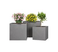 Pflanzwerk® Pot de Fleur Fibre de Verre Cube Jardinière Gris 3er-Set 23cm + 28cm + 34cm *Résistant au Gel* *Protection UV* *Qualité européenne*