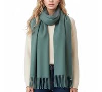 PFLife Écharpe Laine Femme 200×70 cm Toucher Cachemire Douce et Chaude Châle Hiver Oversize Réversible avec Franges Coffret Cadeau (Vert)