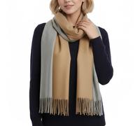 PFLife Écharpe Laine Femme 200×70 cm Toucher Cachemire Douce et Chaude Châle Hiver Oversize Réversible avec Franges Coffret Cadeau (Gris Camel)