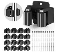 Pfloge® Accroche Balai Mural, 12 Pcs Porte Balais Mural Noir, Support Balais Mural en Acier Inoxydable, Range Balai Organisateur, Supports de Serpillère pour Cuisine, Jardin, Salle De Bain, Garage