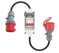 Pfloge® Adaptateur CEE, adaptateur 32A vers 16A avec disjoncteur, adaptateur courant fort couplage 5 pôles 400V, IP 44, rallonge CEE 1 m