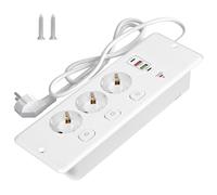 Pfloge® Prise Encastrable Plan de Travail, Multiprise Encastrable avec 3 Prises, 2 USB A+2 USB C, 3 Interrupteurs Séparés pour Table de Conférence, Bureau, Poste de Travail, Blanc