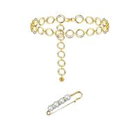 PFLYPF 1 chaîne de taille en métal, 1 broche en perles, ceinture vintage tendance pour femme, chaîne de taille réglable, accessoire de costume pour fête d'anniversaire, mariage, mascarade