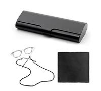 PFLYPF 1 étui à lunettes, 1 chiffon à lunettes, 1 corde à lunettes, étui de protection pour lunettes, étui à lunettes en aluminium, étui à lunettes ultra fin et léger (noir)