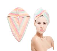 PFLYPF 1 Morceau de Bonnet de Cheveux secs, enveloppe de Serviette en Microfibre, Serviette de Cheveux Super absorbante, Bonnet de Cheveux secs Arc-en-Ciel, avec Anneau de Bouton (26 * 60cm)