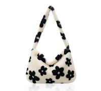 PFLYPF 1 sac à provisions en peluche, chaîne d'épaule, mode femmes fleurs en peluche, sac à bandoulière bandoulière de coursier, sac moelleux de grande capacité, porte-monnaie sous bras, sac à main à