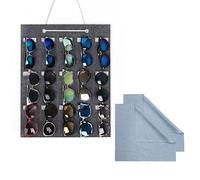 PFLYPF 1 sac de rangement pour lunettes de soleil, 2 mouchoirs, organisateur de lunettes de soleil suspendu, 15 compartiments en feutre anti-poussière, support à lunettes