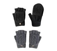 PFLYPF 2 paires de gants chauds convertibles en tricot avec capuchon, demi-doigt, unisexe (gris foncé, noir), Noir , Taille Unique