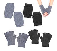 PFLYPF 2 paires de gants chauds courts, sans doigts et demi-doigts, noirs et gris, adaptés aux hommes et aux femmes, pour l'hiver, l'école et le bureau.