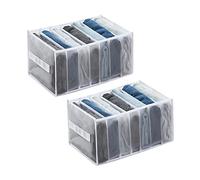 PFLYPF 2 Pcs Jeans Organisateur de Tiroir, organiseur de tiroir pliable et lavable avec poignée et compartiment, 7 compartiments pour vêtements jeans leggings chaussettes t-shirt. (Blanc)