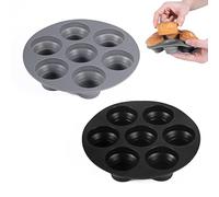 PFLYPF 2 pièces de moule à gâteau en silicone, plateau de moule pliable, moule à gâteau pour friteuse à air, plateau à muffins à 7 trous, moule de cuisson antiadhésif (noir, gris)