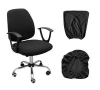 PFLYPF Housse de siège noire 2 pièces comprenant 1 coussin et 1 dossier, housse de chaise en polaire maïs plaid fendue housse de chaise pour ordinateur de bureau et maison, housse de siège élastique