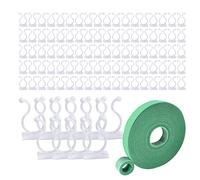 PFLYPF Lot de 100 clips pour plantes blanches avec 1 ruban adhésif en nylon vert de 1 m, clips pour plantes solides, décoration murale, câble de bureau