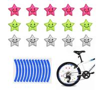 PFLYPF Lot de 15 clips colorés pour rayons de vélo, étoiles avec réflecteurs, accessoires de sécurité de vélo, clips de décoration de vélo de nuit, avec 1 autocollant réfléchissant bleu pour jante de