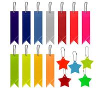 PFLYPF Lot de 16 pendentifs réfléchissants avec 2 styles, étiquettes de sécurité réfléchissantes, bandes de drapeau, réflecteurs d'étoile réfléchissantes, étiquettes de sécurité pour enfants