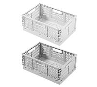 PFLYPF Lot de 2 boîtes pliantes en plastique empilables - Boîte de rangement portable - 22 x 14,8 x 8,7 cm - Convient pour cuisine, salle de bain, bureau (gris, blanc)