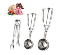 PFLYPF Lot de 2 cuillères à glace en acier inoxydable de 4 cm et 5 cm, avec 1 petite pince à glace à pointe ronde, pour traiteur, buffet, glacons, gâteaux, melons