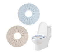 PFLYPF Lot de 2 housses de siège de toilette, douces, chaudes et extensibles, pour siège de toilette, en tricot O (beige, bleu)