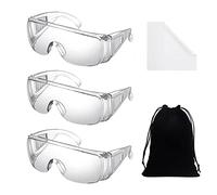 PFLYPF Lot de 3 lunettes de protection, avec 1 pochette en flanelle noire et 3 couches de chiffon blanc, anti-poussière, anti-sable et anti-éclaboussures, lunettes de protection résistantes aux chocs