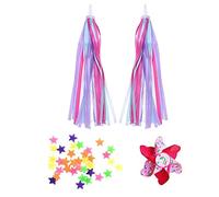 PFLYPF Lot de 36 pièces de Star Wheel Spoke Decoration, 1 paire d'étoiles banderoles roses et violettes, 1 pièce de moulin à vent pour enfants, guidon de pompon ruban, accessoires de vélo pour enfants