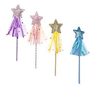 PFLYPF Lot de 4 Baguettes Magiques Princesse Étoile pour Enfants à Paillettes - pour Noël, Halloween, fête d'anniversaire (4 Couleurs)
