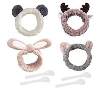 PFLYPF Lot de 4 élastiques en peluche, 4 pièces de masque facial, pièces de lavage du visage, élastiques souples, élastiques pour cheveux, corail, polaire, bandeaux de maquillage, pour spa, yoga