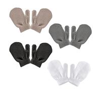 PFLYPF Lot de 4 paires de gants tricotés pour enfants, gants d'hiver en polaire chaude, gants en tricot chaud et résistant au froid pour nourrissons et tout-petits, Blanc Gris Kaki Noir, taille unique