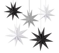 PFLYPF Lot de 5 étoiles en papier de Noël, sept étoiles pliées, 2 pièces de diamètre 40 cm, 3 pièces de diamètre 25 cm, décorations de fenêtre (blanc, noir, gris)