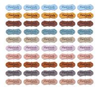 PFLYPF Lot de 50 étiquettes à coudre faites à la main, en cuir faites à la main, pour vêtements, accessoires de décoration de couture DIY (4,3 x 1,5 cm, 10 couleurs)