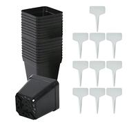 PFLYPF Lot de 50 Pots de Fleurs carrés et 10 étiquettes de Plantes, Pots de semis en Plastique, Pots de Jardinage avec Trous de Drainage, pour Planter des semis, des légumes et des Fleurs (Noir)