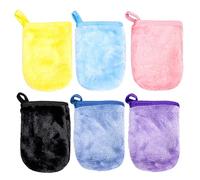 PFLYPF Lot de 6 gants démaquillants en flanelle, serviettes réutilisables, gants de douche avec passants, gants de toilette doux (9 x 13 cm)
