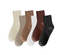 PFLYPF Lot de 6 paires de chaussettes au milieu du mollet avec motif vertical - Chaussettes tricotées pour femme en pur coton - Chaussettes hautes (kaki, thé au lait, caramel, blanc, blanc laiteux,