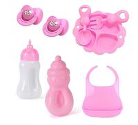PFLYPF Lot de 8 accessoires d'alimentation pour poupées de bébé, équipés de 2 biberons, 2 tétines, bavoirs, assiettes, cuillères, fourchettes, accessoires de poupée pour garçons et filles