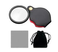 PFLYPF Loupe 5 fois, 1 chiffon de nettoyage et 1 sac de rangement, mini loupe de poche, loupe rotative et pliante avec étui de protection en cuir, convient pour la lecture, les loisirs.