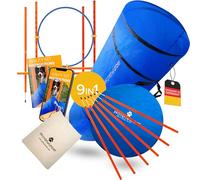 PfotenWunder® 9-1-Set d'agility pour Le Chien + 6 Barres de Slalom, 1x Tunnel, pour Petits et Grands Chiens, équipement d'entraînement Sport Jouets Parcours Sport Outils d'agilité Obstacles