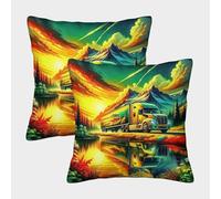 PFQHUAIDH Camion Impression 3D Taie d'oreiller Décoration D'intérieur Carrée Vehicle Housse De Coussin Lot De 2 pour Sofa Canapé Chambre Auto Chaise Domicile Décor 45x45cm