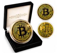 PfX Bitcoin - Pièce de collection physique dorée - Recouverte d'or véritable 24 carats - Avec étui pour pièces de monnaie en velours élégant (doré)