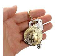 PfX Bitcoin Porte-clés en forme de pièce d'or [plaqué or véritable 24 carats] avec anneau de fixation (doré)