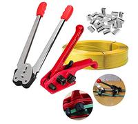 PFXNGMS Kit Complet d'outils de cerclage Pet/PP et kit de cerclage Manuel avec tendeur, scellant, Courroie de 100 m et Joints pour Sangles en polyéthylène de 1/2" à 3/5"