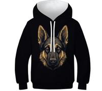 PFYWZJDDTTBD Sweat À Capuche pour Enfants Berger Allemand 3D Pull Imprimé Hoodie Motifs d'animaux Longues Sweat-Shirt avec Poches Âge : 6-15 Ans10-12Y