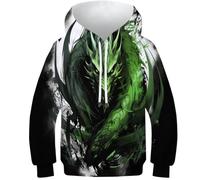 PFYWZJDDTTBD Sweat À Capuche pour Enfants Le Dragon 3D Imprimé Hoodies Costume À Manches Longues Longues Sweat-Shirt avec Poches Âge : 6-15 Ans11-13Y