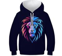 PFYWZJDDTTBD Sweat À Capuche pour Enfants Le Lion Simple 3D Imprimé Hoodies Costume À Manches Longues Longues Sweat-Shirt avec Poches 6-15 Ans10-12Y