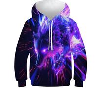 PFYWZJDDTTBD Sweat À Capuche pour Enfants Le Loup 3D Imprimé Hoodies Costume À Manches Longues Sweat-Shirts Manches Longues Pullover 6-15 Ans7-9Y