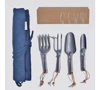 PG EcoAmour Set 4 Outils Jardin en alu Non revêtu - Inoxydable, Anti-reflet, Solide, léger & Ergonomique - avec Sac de Transport - Cadeau écoresponsable pour jardiniers Amateurs.