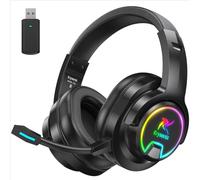 PG3 Casque de gaming sans fil 2,4 GHz pour PS5, PS4, PC, Mac, Switch, écouteurs sans fil Bluetooth 5.4 avec microphone amovible, 7.1 son surround, durée 48 h, lumière LED, noir carbone
