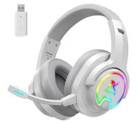 PG3 Casque de gaming sans fil 2,4 GHz pour PS5, PS4, PC, Mac, Switch, écouteurs sans fil Bluetooth 5.4 avec microphone amovible, 7.1 son surround 7.1, durée 48 h, lumière LED, blanc pur