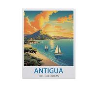 PGCKSK 5d Diamant Broderie，Antigua, Caraïbes - Affiches de voyage vintage，Diamant Croix Peinture Kits Diy（30 x 40 cm/11.81 x 15.74 pouces）-CT72