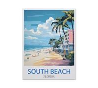 PGCKSK 5d Diamant Broderie,South Beach, Floride - Affiches de voyage vintage,Diamant Croix Peinture Kits Diy(30 x 40 cm/11.81 x 15.74 pouces)-CT92